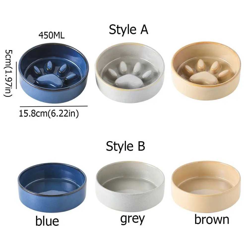 Cute Japanese Style Pet Ceramic Bowl Anti Rollover Anti Choke Cat Slow Food Bowl Cat Paw Round Pet Water Bowl For Dogs and Cats Y250806