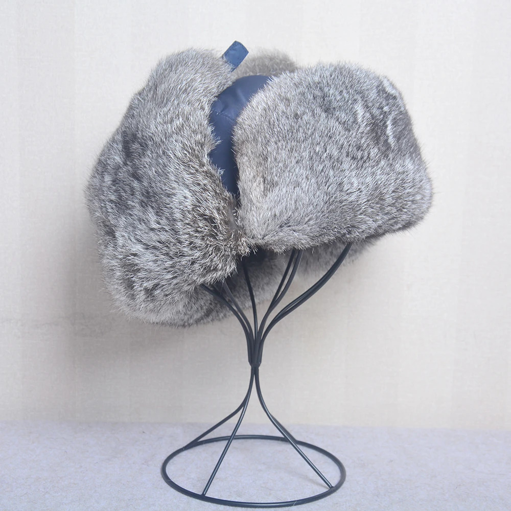Thick Warm Bomber Hat Men Real Rabbit Fur Earflap Trapper Outdoor Russian Cap Male Plus Size Winter Hats Ski Russian Hat 250806