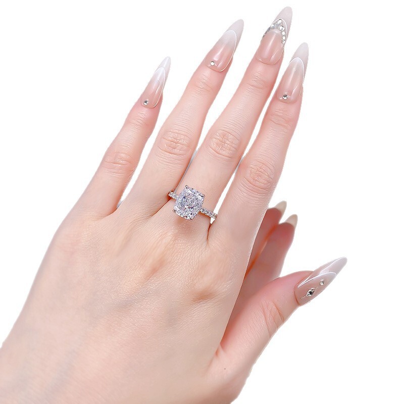 Hui Zhi Wing Jewelry New S Silver 5 Fat Square Ice Flower High Carbon mond Ring for Women Fashion Simple Style