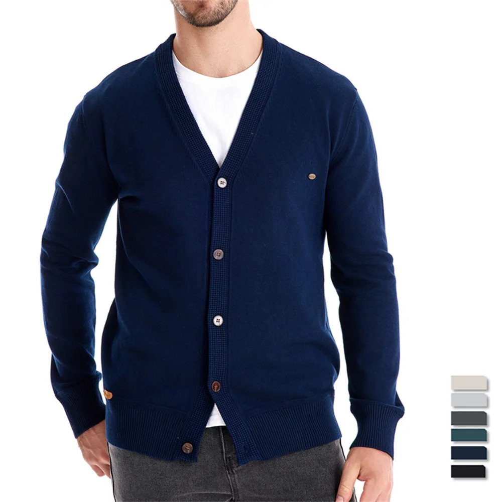 AIOPESON Autumn Cotton Cardigan Sweater Men Casual Single Breasted Solid Color High Quality Cotton Sweater Men 250804