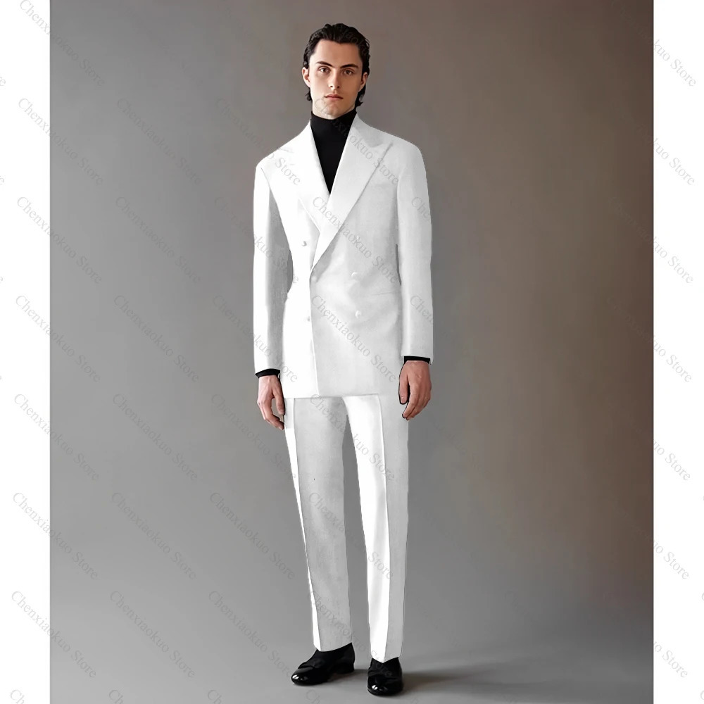 Fashion Lapel Double Breasted Men Suits Navy Blue Chic Groom Wedding Party Tuxedo Formal Business Casual Office Male Suit 250807