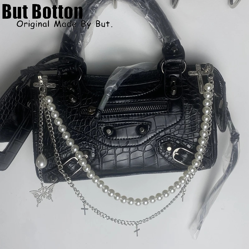 Y2K Punk Metal Cross Skeleton head Chain Pearl Chain Women Shoulder Bag Handbag Decorative chains Pendant DIY Accessories 250807