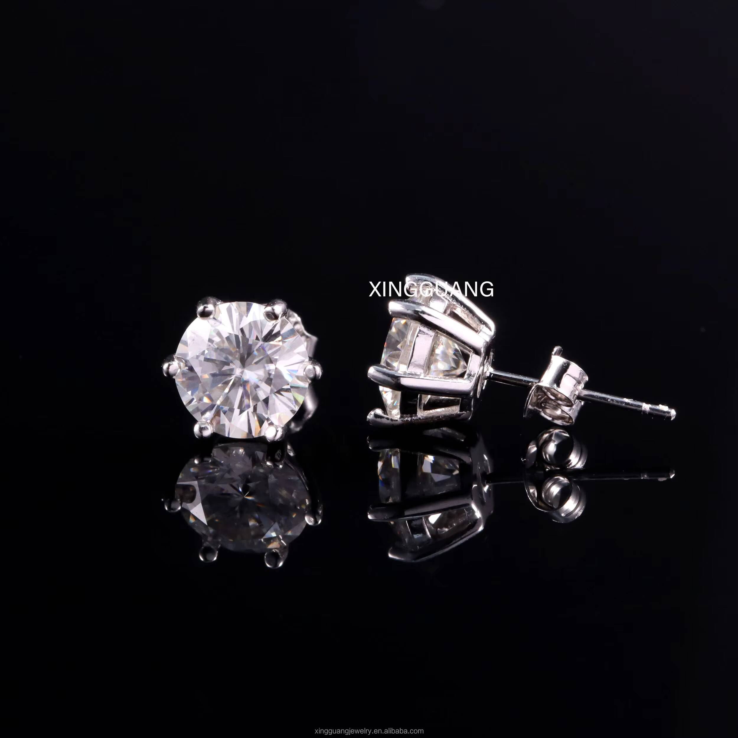 Fashion Trends Anti Allergic 6 Prongs 925 Sterling Silver with 0.3ct to 2ct Excellent Round Cut VVS Diamond Moissanite Earrings