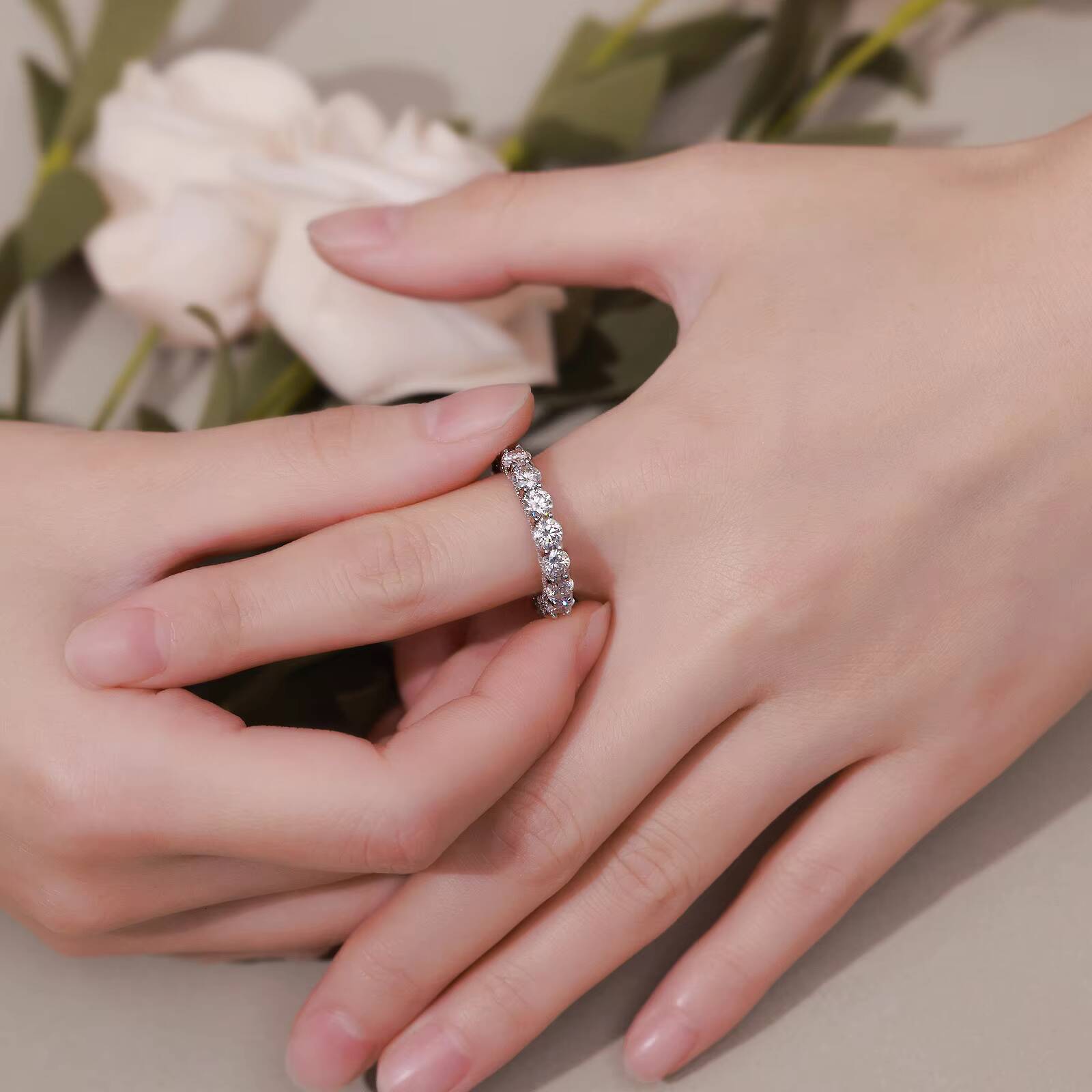 Wholesale 925 Sterling Silver Tennis Ring Princess Emerald Ice Eternity White VVS Mossanite Moissanite Hip Hop Style