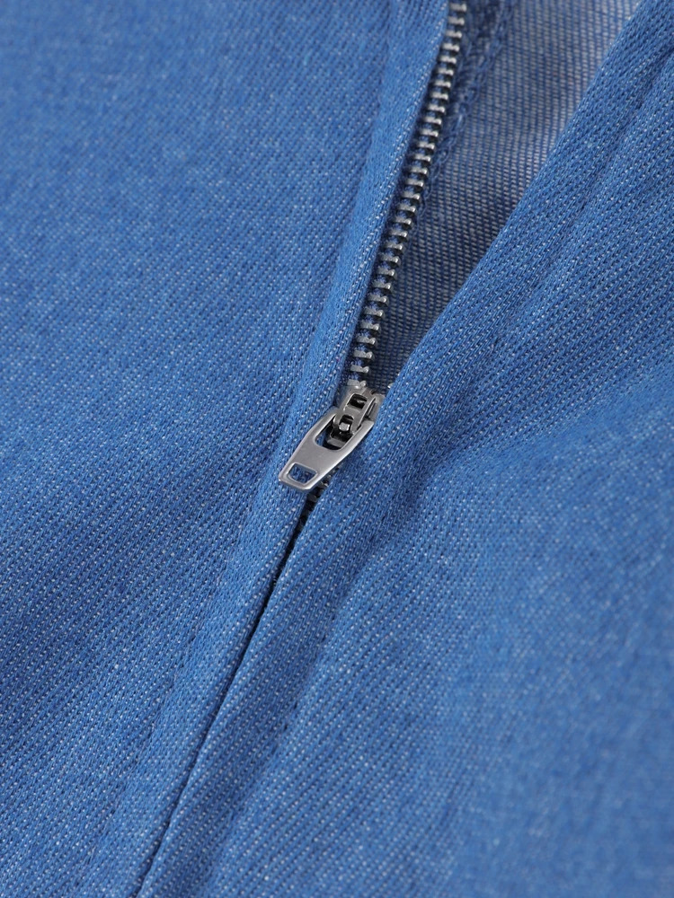 Vintage Denim Womens Summer Dress Retro Round Neck Backless High Waist Female Long Dresses Solid High Street Lady Vestidos 250804