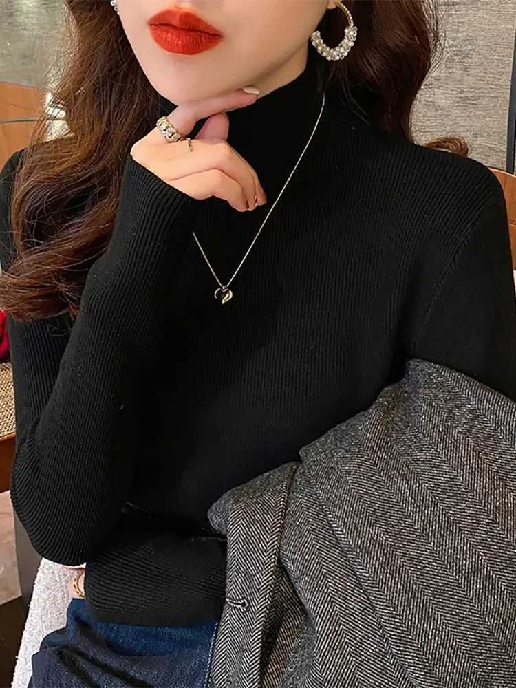 Women Knitted Pullovers 2025 Turtleneck Sweater Women Fashion Stretch Tops Long Sleeve Bottoming Knitted SweaterT251027
