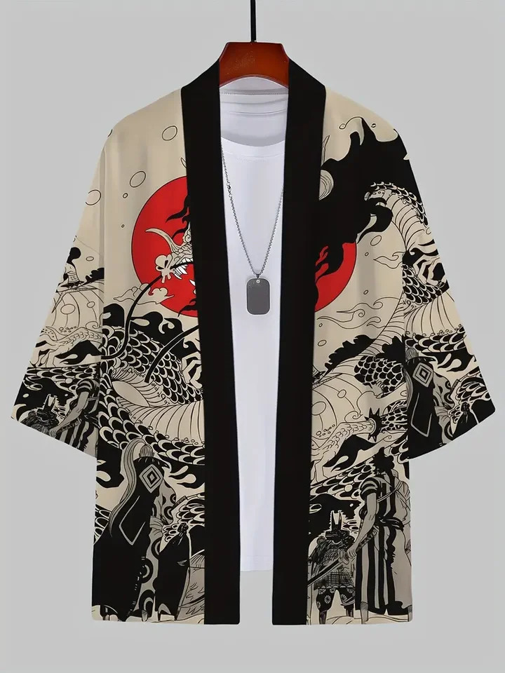 Summer retro trend Japanese Harajumastyle mens carjacan and kimono shortsleeved shirt with 7quarter sleeves 250807