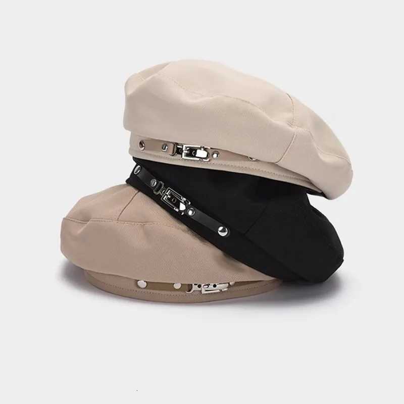 Fashion Metal Buckle Women Beret Korean Girl Octagonal C Solid Color Retro Painter Artist Hat Thin Cotton Spring Berets Hat XJ250807