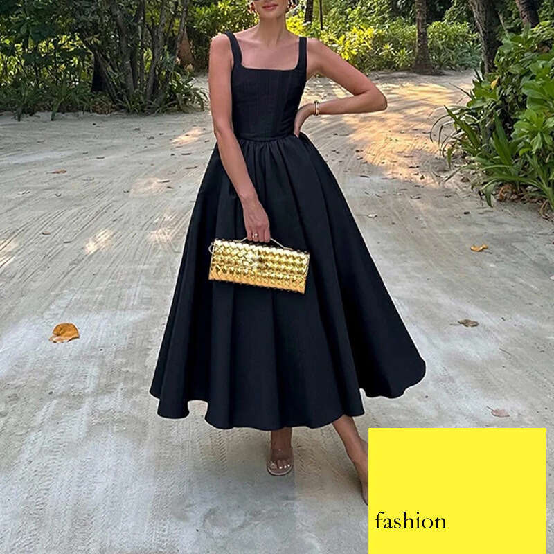 Evening Women's New Fashion Elegant Black Strap Sleeveless Sexy Dress B5 h7