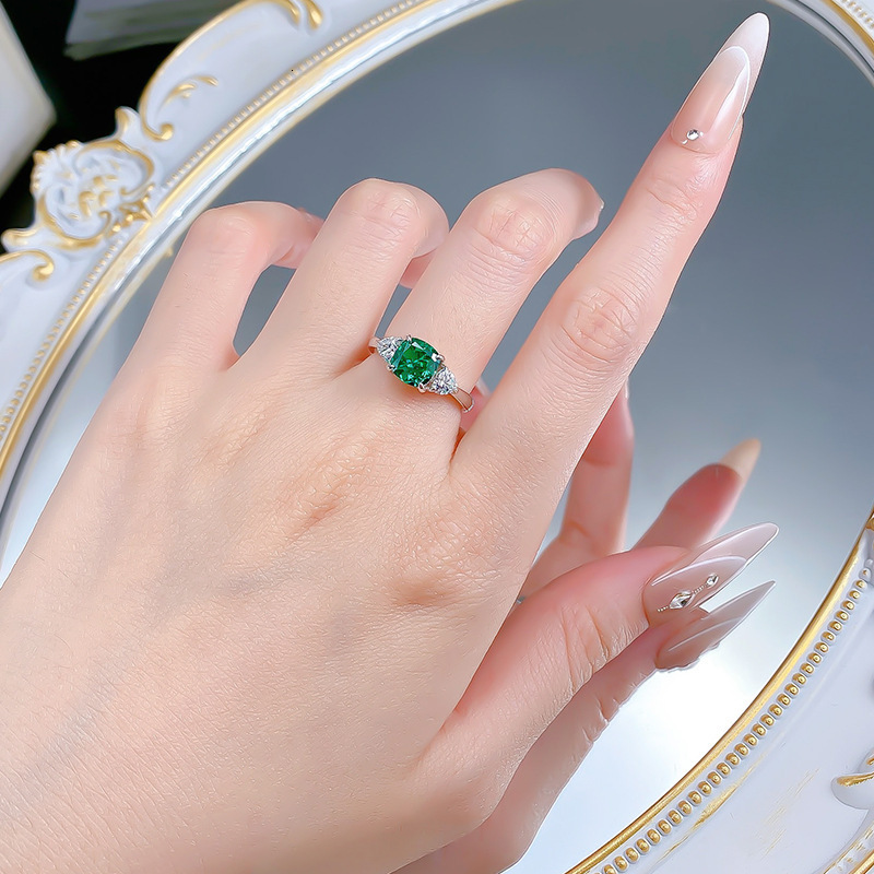 Hui Zhi Wing Jewelry New S Silver Pad Green 2 High Carbon mond Ice Flower Cut Ring