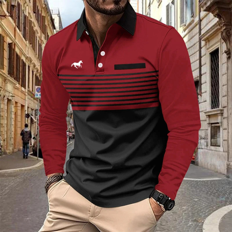 Spring Autumn 100% Polyester Breathable Business Casual Turn-down Collar Tops Men Long Sleeve 3D Digital Print Sport Polo Shirt 250806