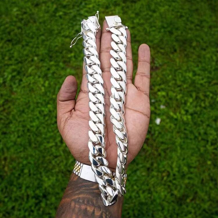 Hip Hop Gold Plated Sterling 12mm Wide Heavy Sier Cuban Chain for Mens Jewelry