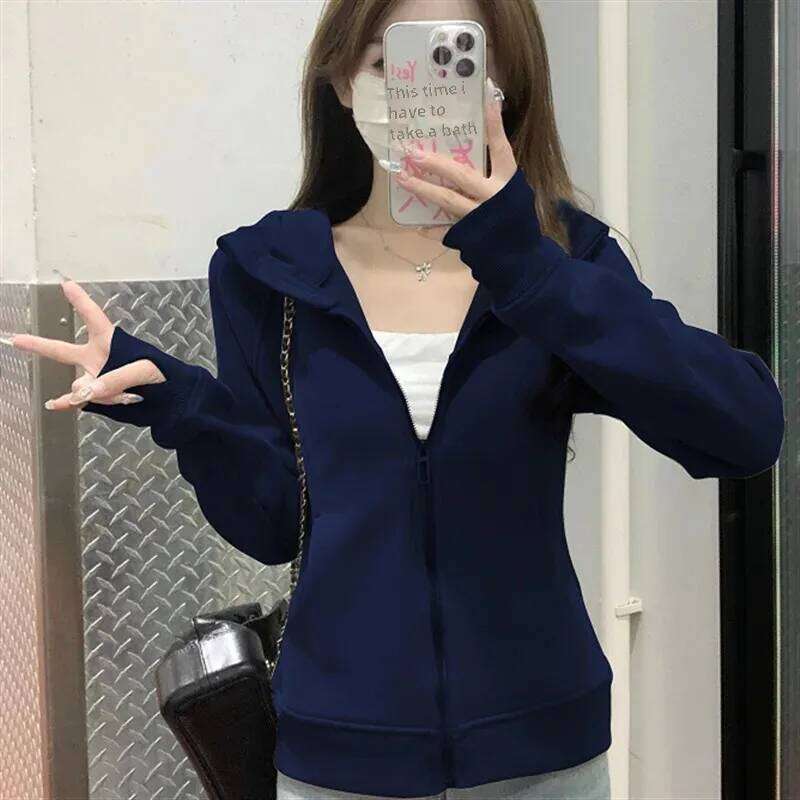 Cerulean Blue Slimming Yoga Wear Women's Hooded Sweatshirt Petite Spring Autumn 2024 New Style Casual Zip-Up Cardigan