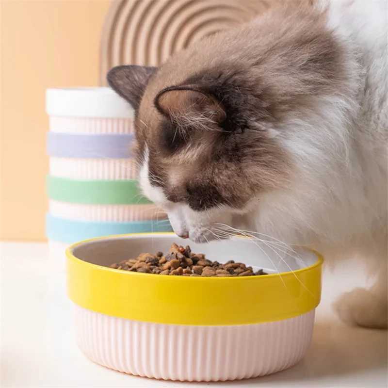 Macron Color Ceramic Dog Bowl with Anti Slip Silicone Base Easy To Clean Pet Feeding Accessories Cat Supplies Y250806