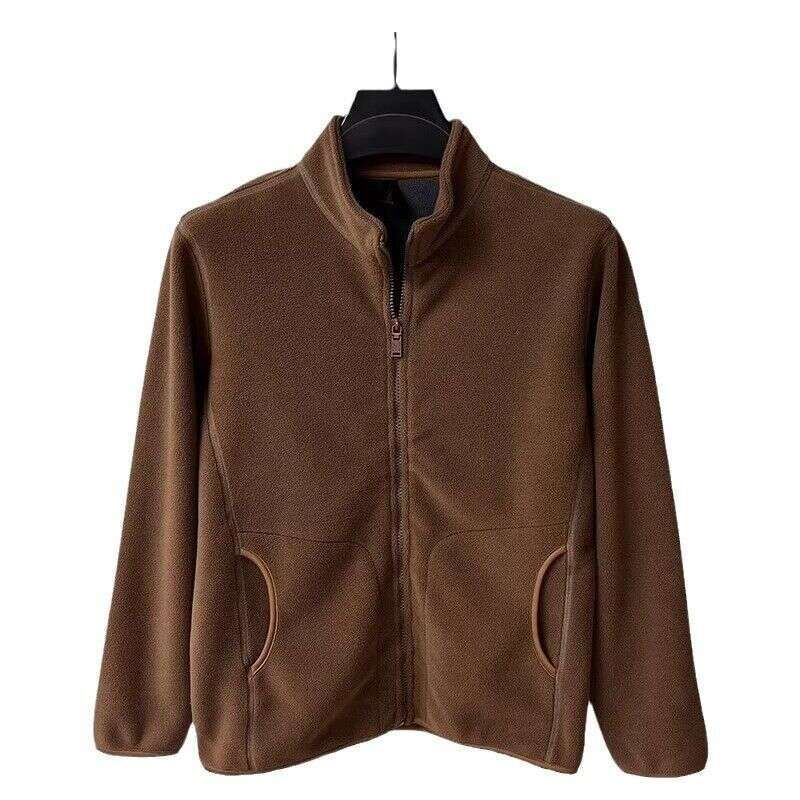 New Solid Color Casual Jacket For Men, Autumn Winter Warm Cardigan Sweatshirt, Loose And Foldable Stand Up Collar Trend