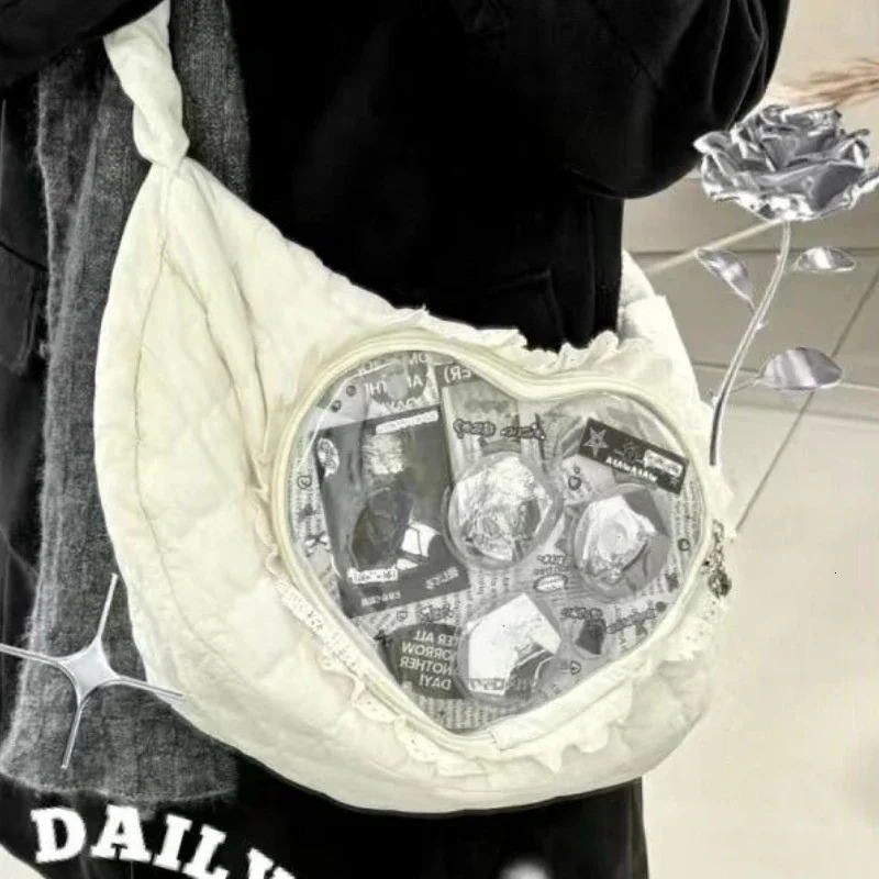 S Pink Cute Womens Shoulder Bag Pleated Love Heart Lolita Jk Ita Bag Drawstring Ballet Style Sweet Fashion Female Handbag 250805