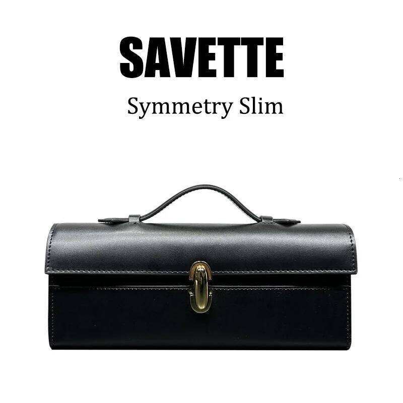 SAVETTE Genuine Leather Tote Women's Simple Handbag Small Square Baguette Bags High Quality Savette Symmetry Slim Row Bag