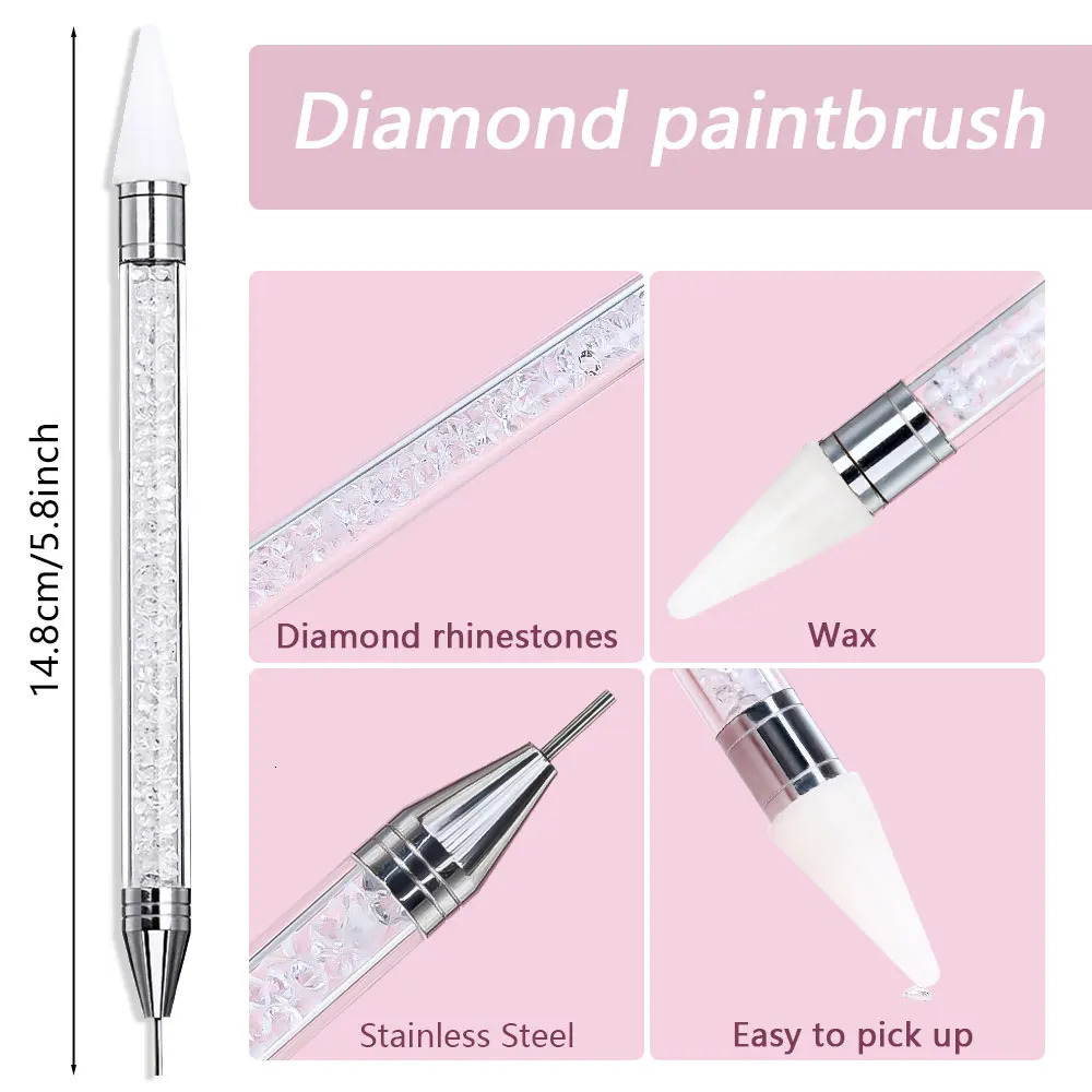 1Pcs Nails Art Dotting Point Drill pen Crystal Double Head Rhinestone Gem Charms Picker Up Pen Wax Pencil Manicure DIY Tool 250814