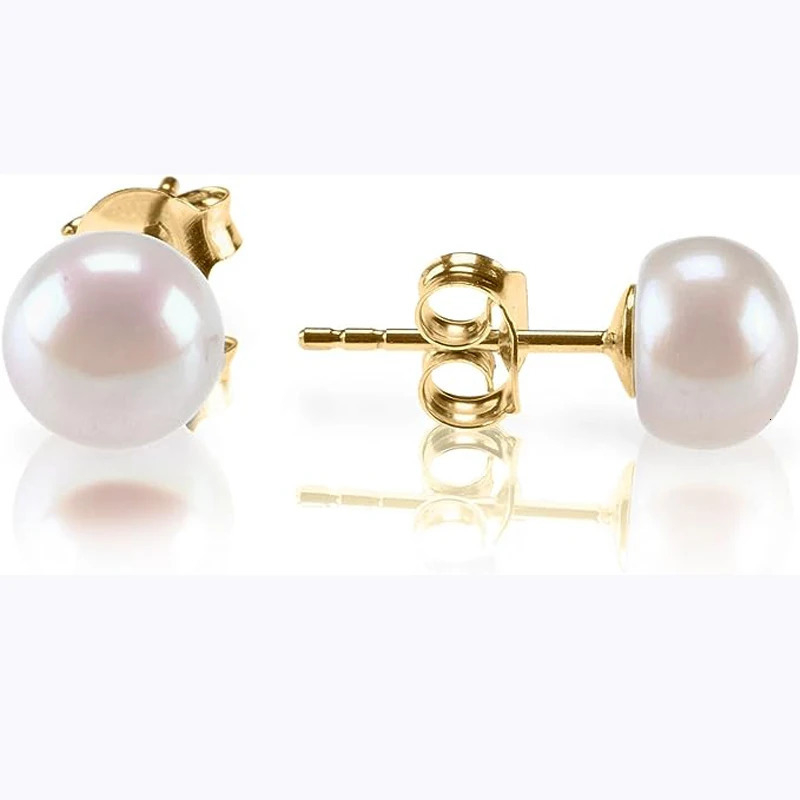 Sterling Silver Pearl Stud Earring 14K Gold Plated AA Quality Handpicked Freshwater Cultured Stud Pearl Earrings 250805
