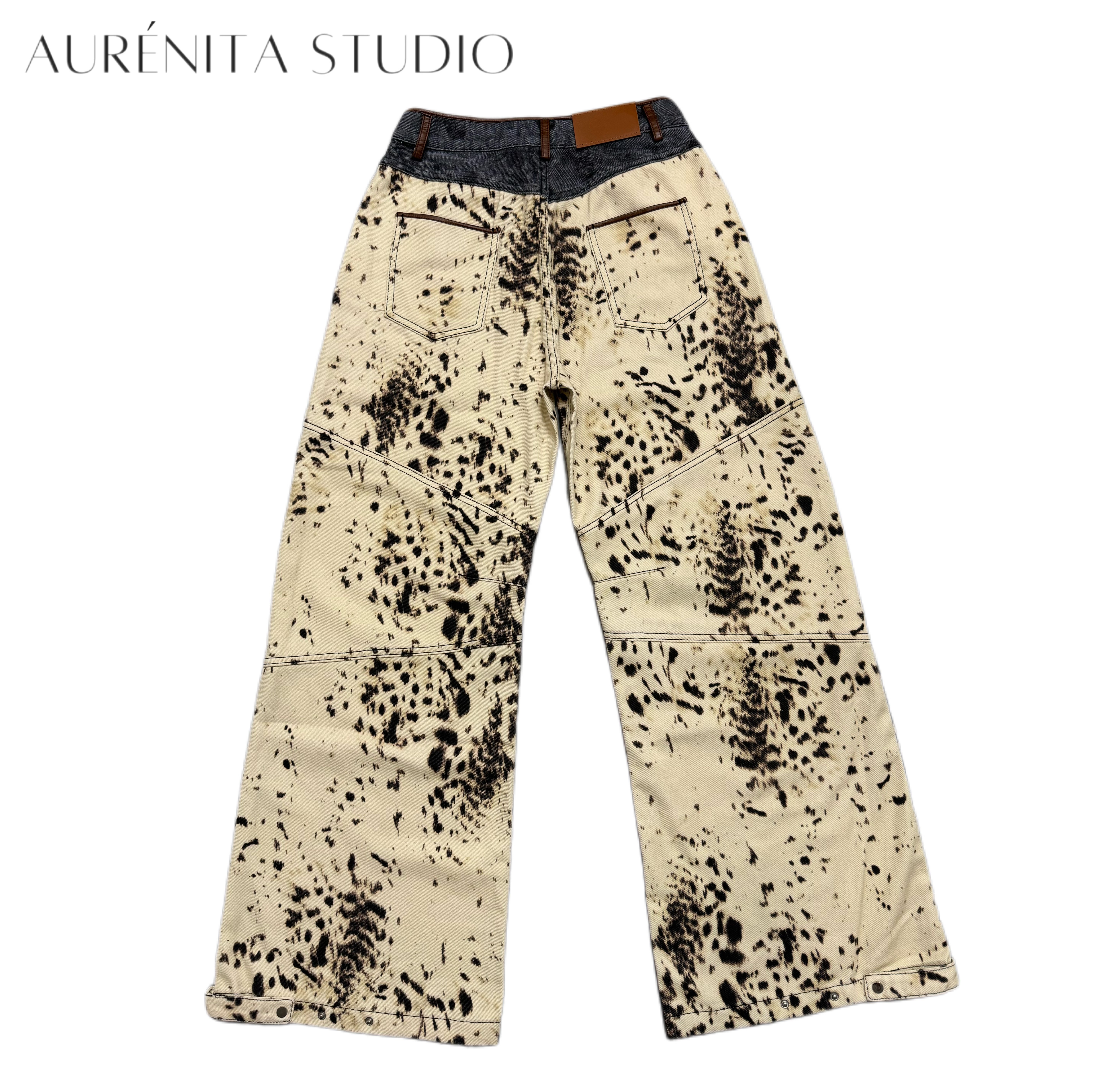 Y2K Jeans Denims Women Fall Winter New Collections Cowboy Style Wide Leg Trouser Leg Leopard Print White Jeans Designer Vintage