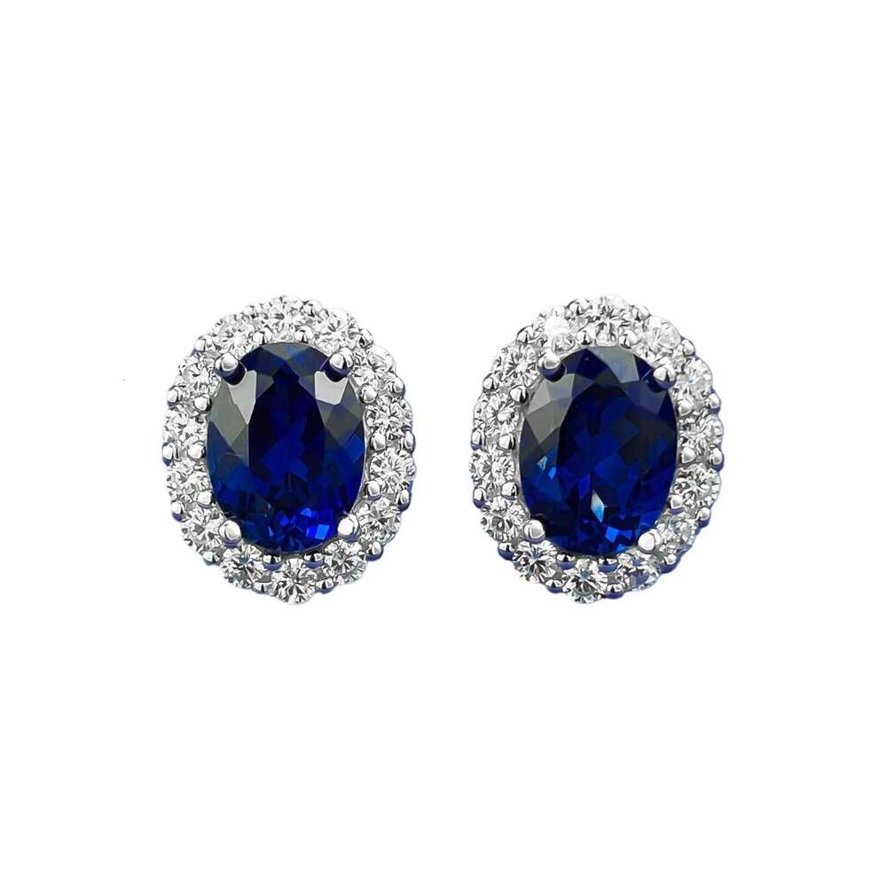Mujing Jewelry S Sier Pigeon Blood Red 6*8mm Oval Blue Corundum Stud Fashionable Daily Versatile Earrings