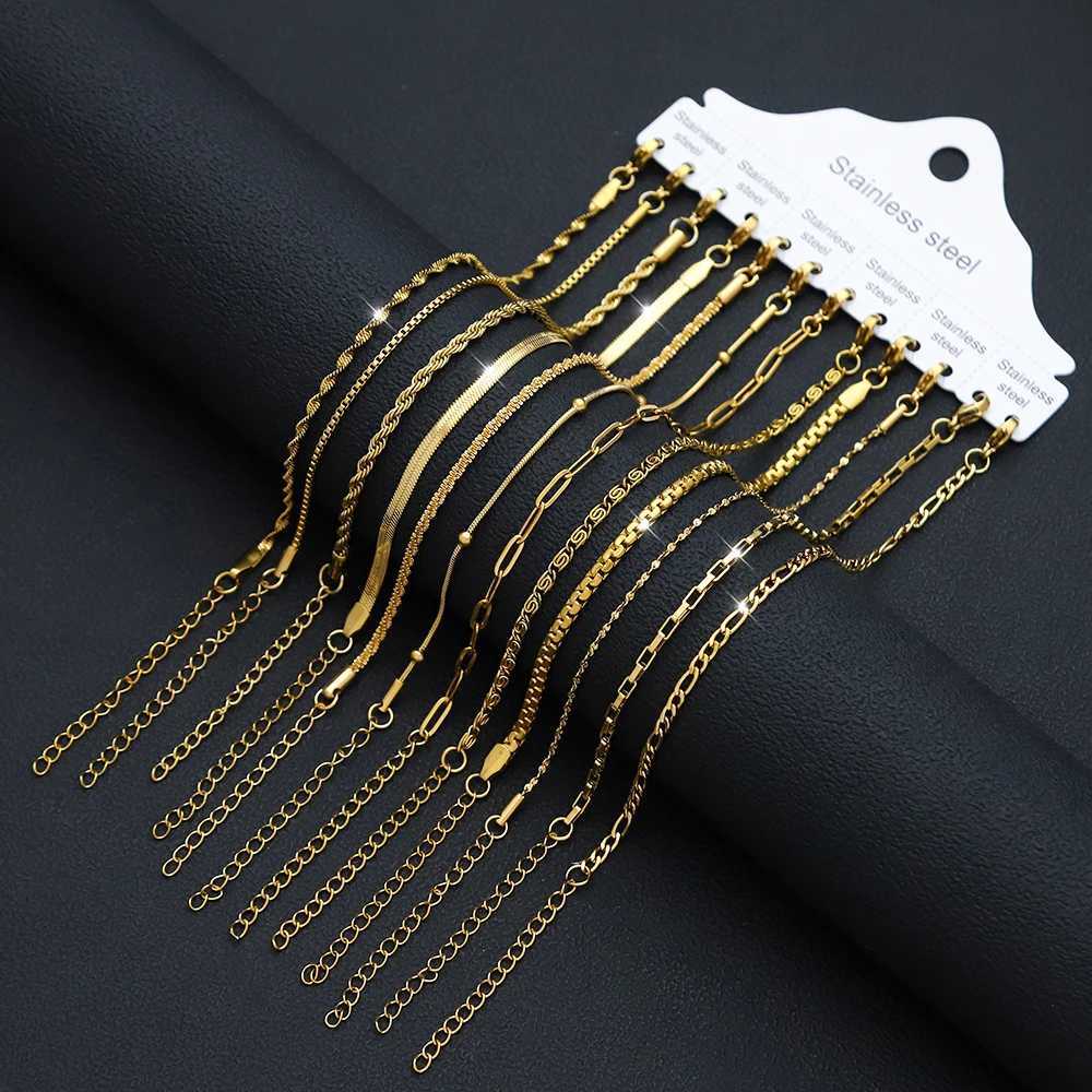 12Pcs/Set Stainless Steel Bracelet for Women Silver Gold Color Multi Style Combination Chain Waterproof Exquisite Jewelry Gift W250807