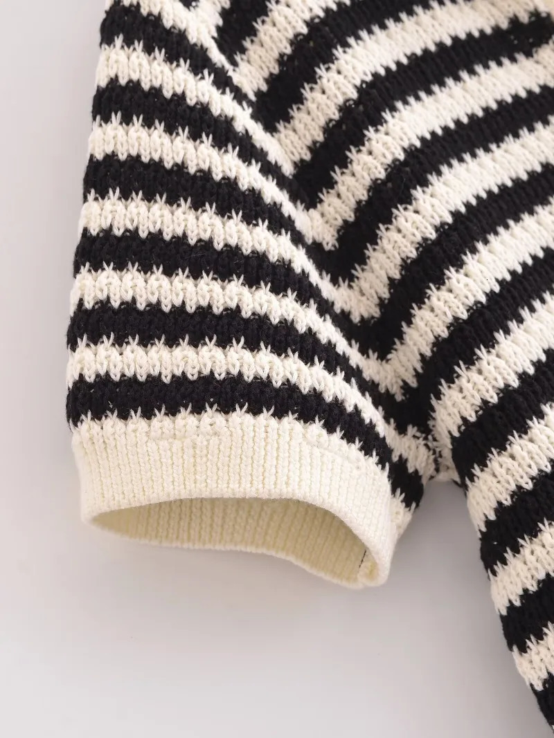 TRAFZR 2025 Womens Striped Knit Cotton TShirt Polo Collar Short Sleeve Casual Spring Summer Daily Street Weekend Wear 250729