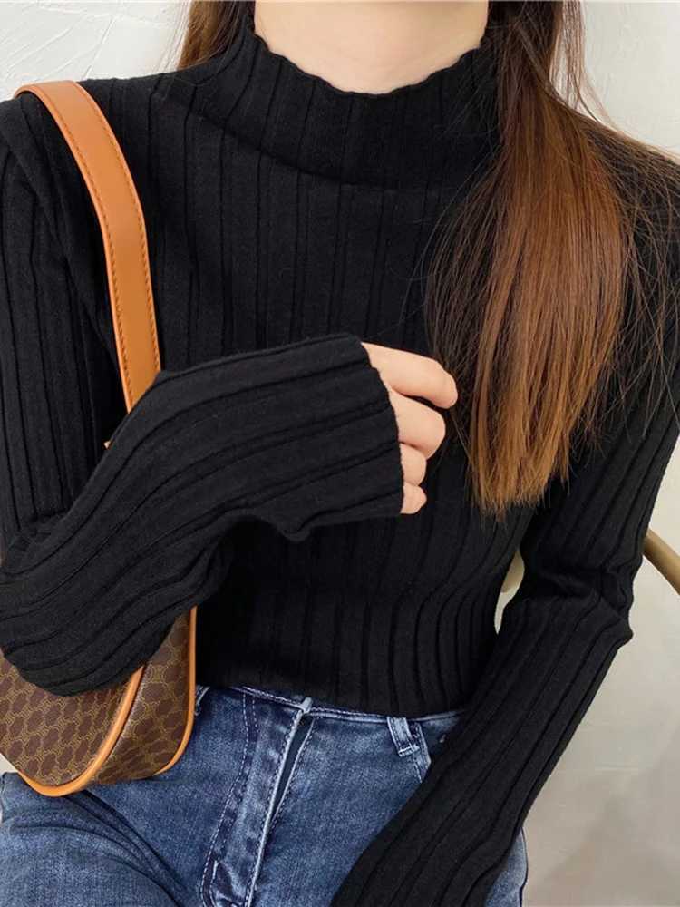 Autumn Winter Knitted Ribbed Turtleneck Sweater Women Clothes 2025 Long Sleeve Slim Basic Pullover Woman Sweaters Solid TopsT251027