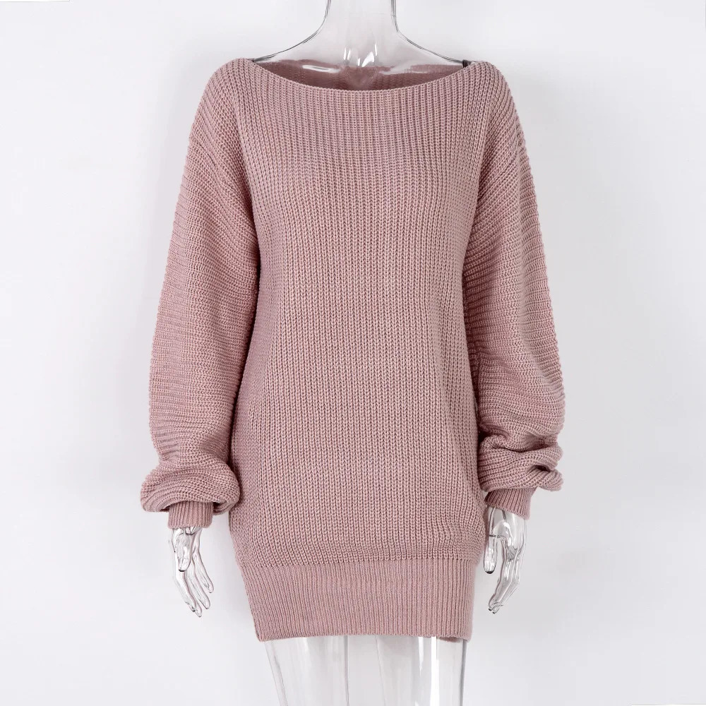 Autumn and Winter Womens Dresses OneWord Collar Louj Casual Loose Knitted Sweater Dress Short for Women 250807