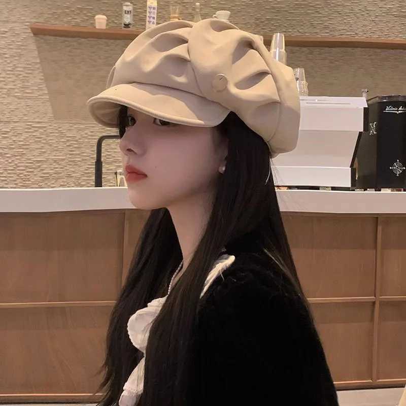 Korean Fashion Cloud Berets Pleated Octagonal C Vintage Solid Color Peaked Cs for Women Girls Newsboy Painter Artist Hat XJ250807