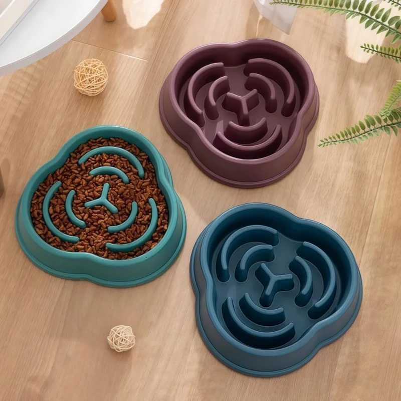 Pet Cat Dog Slow Food Bowl Fat Help Healthy Round Anti-choking Thickened And Non-slip Multiple Colors Shapes Y250806