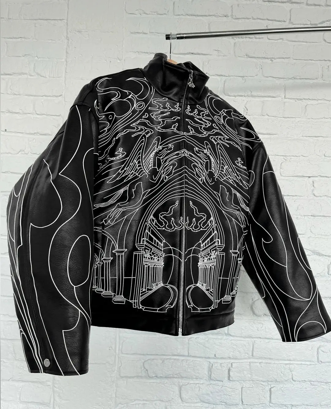 Retro Black Leather Jacket Oversized Loose Thickened Y2k Zipper Jacket Hip Hop Goth Rock Men and Women Coats Jackets Streetwear 250804