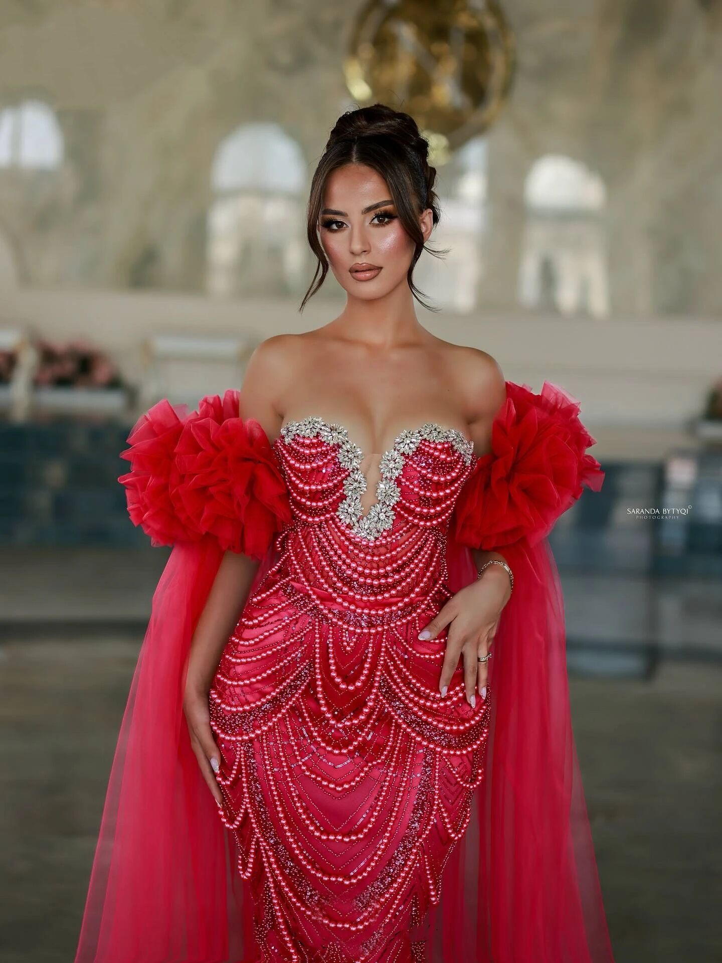 Gorgeous Strapless Beading Evening Dresses Customized Sexy Sequins Strapless Prom Dress With Wraps Ruffle Party Gown