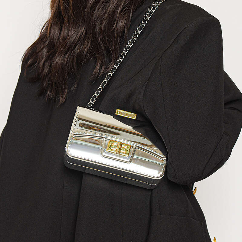 2024 New Solid Color Simple Fashion Casual Women's Bright Chain Laser Small Square Single Shoulder Crossbody Bag