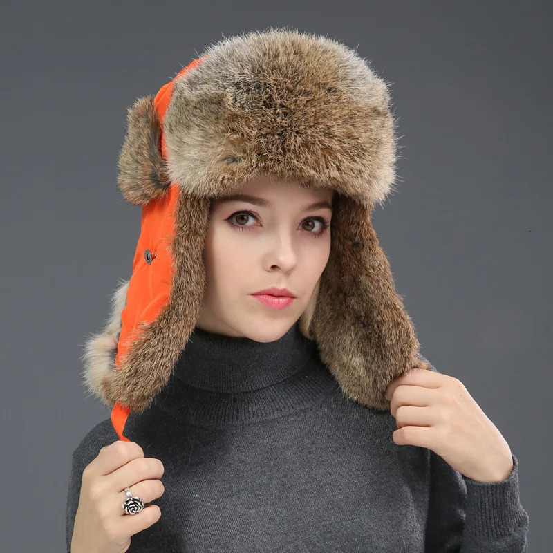 Russia Winter Real fur Hat Unisex Outdoor Windproof Super Warm Real Rabbit Fur Bomber Hats Natural Soft Natural Rabbit Fur Caps 250806