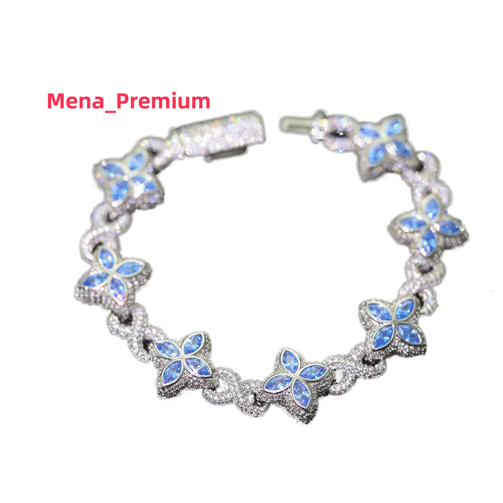 New Style Womens Hip-Hop Four Leaf Clover Cuban Chain Bracelet Colorful Silver Plated Brass with Zircon Fine Link Chain Jewelry