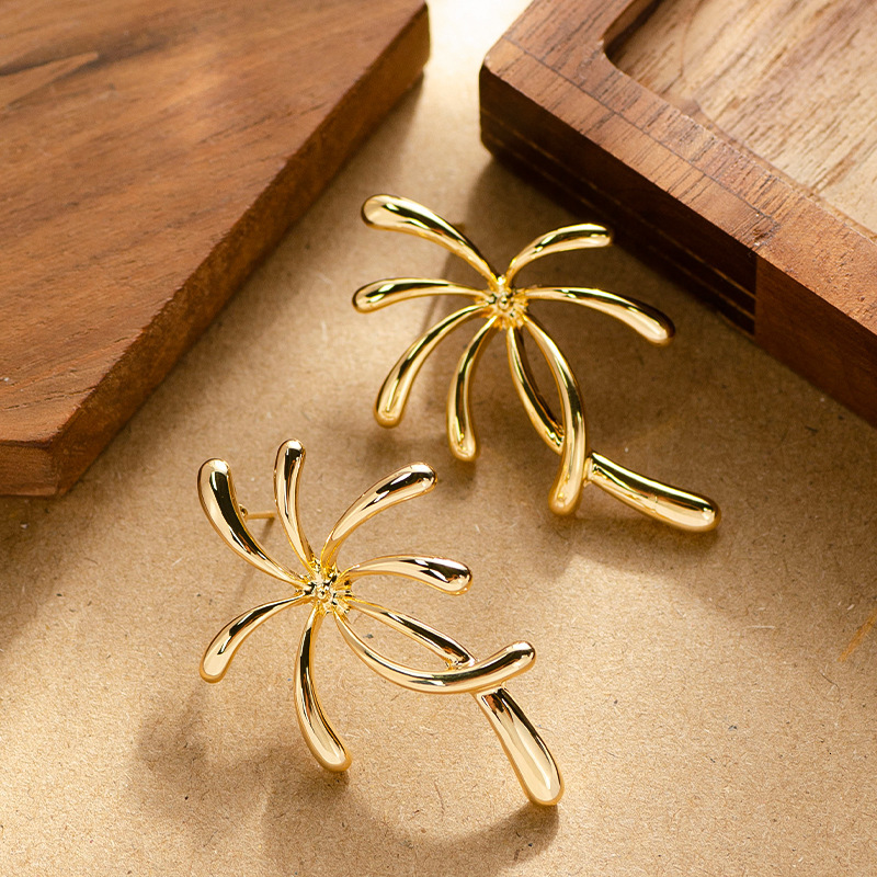 Internet Celebrity Live Fashion Exquisite Minimalist Metal Flower Earrings for Women High-end Light Versatile Sier Needle Ear Jewelry
