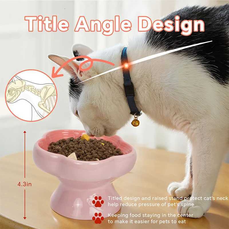 Ceramic High Footed Heart-shaped Slanted Mouth Pet Water Bowl Neck Protection Splash Proof for Cats and Dogs Feeding Bowl Y250806