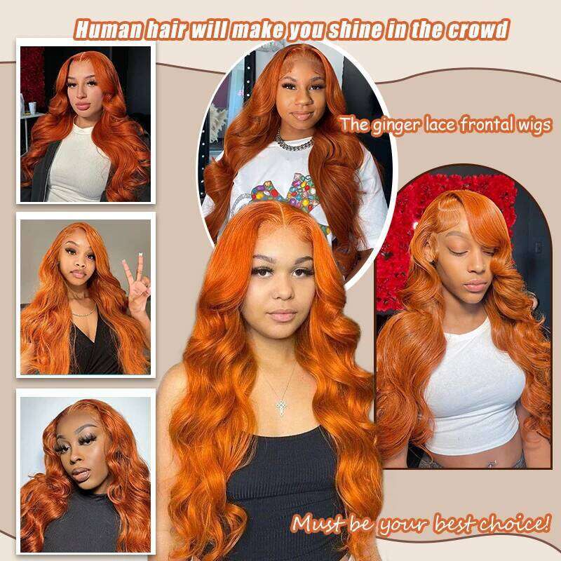 Ginger Orange 13X6 Lace Front Wigs 200% Density Body Wave 350 Colored Human Hair Wig Pre Plucked synthetic
