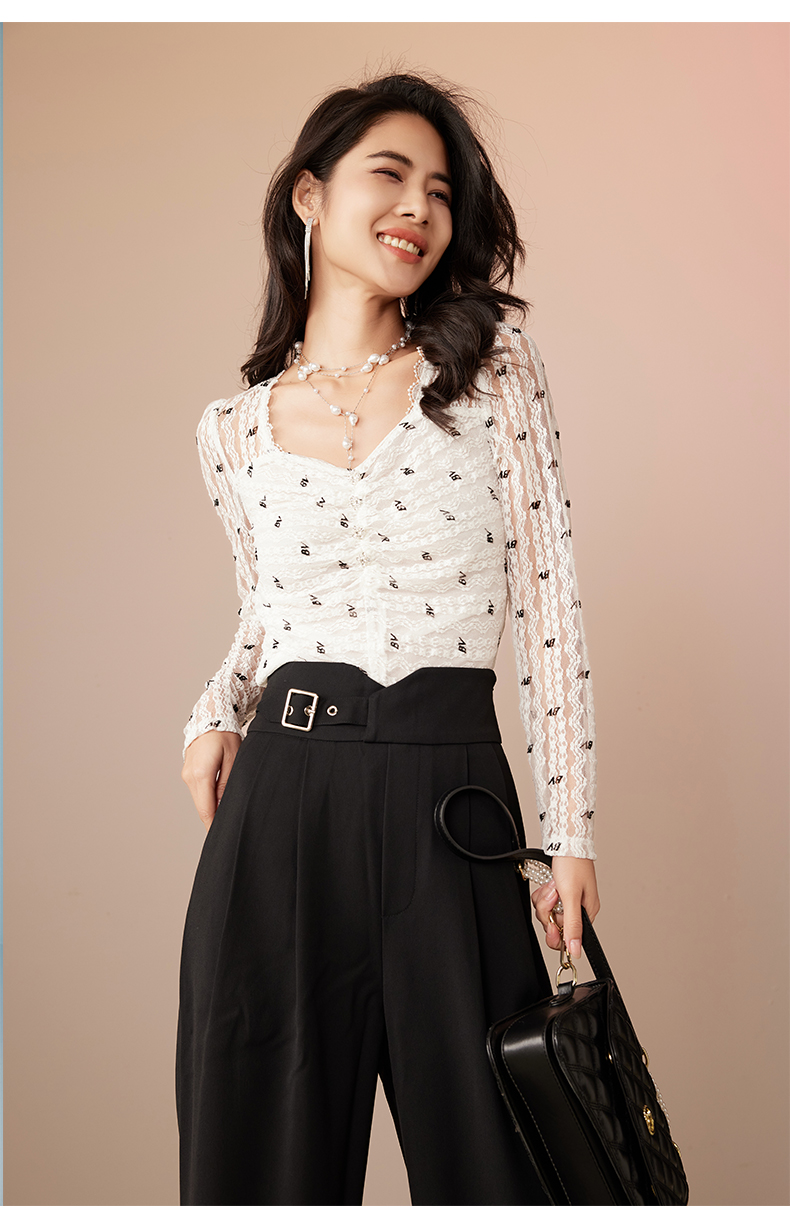 Long Sleeve Shirts for Women Lace V Neck Ruffles Slim Fit Basic Tee Tops 2025 Casual T-Shirt Going Out Fall Outfits 6112680