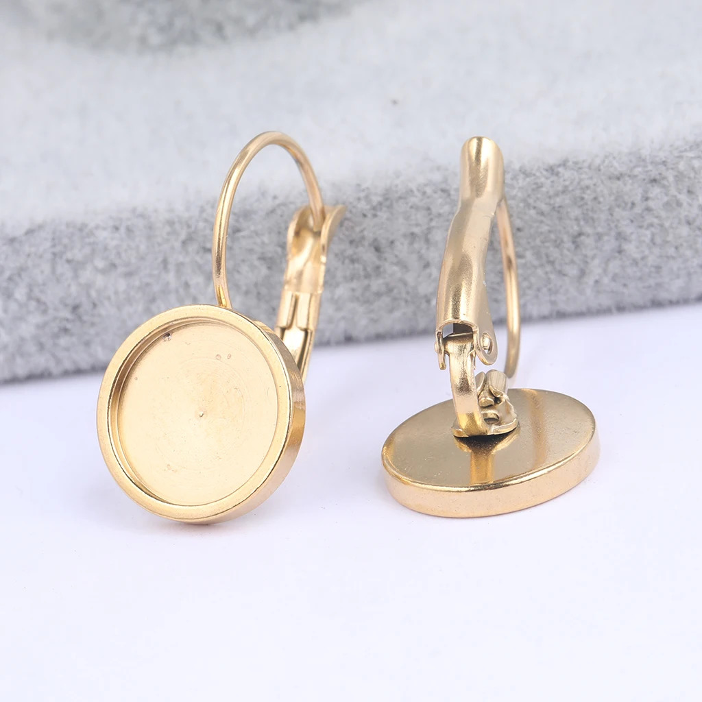 onwear 10pcs Fit 8mm 10mm 12mm cabochon earring base settings stainless steel lever back bezel blanks diy jewelry findings 250804