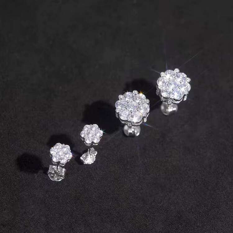 Luxury Fine Jewelry Iced Out Moissanite Flower Stud Earrings Hip Hop Sterling Silver 925 Cluster Earrings Women Men