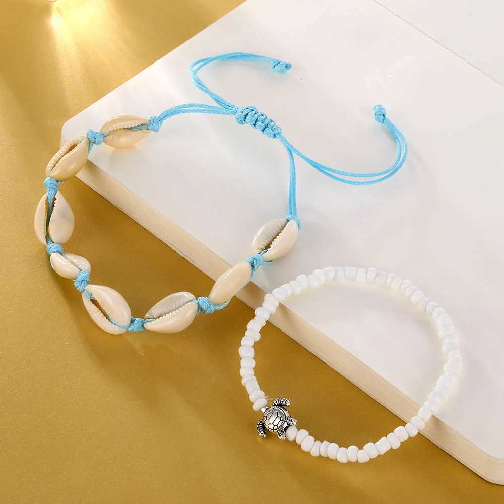 2pcs/set Summer Ocean Beach Anklet Bohemian Retro Turtle Beaded Handmade Anklet 2025 New Trendy Leg Foot Jewelry Gift Y250805