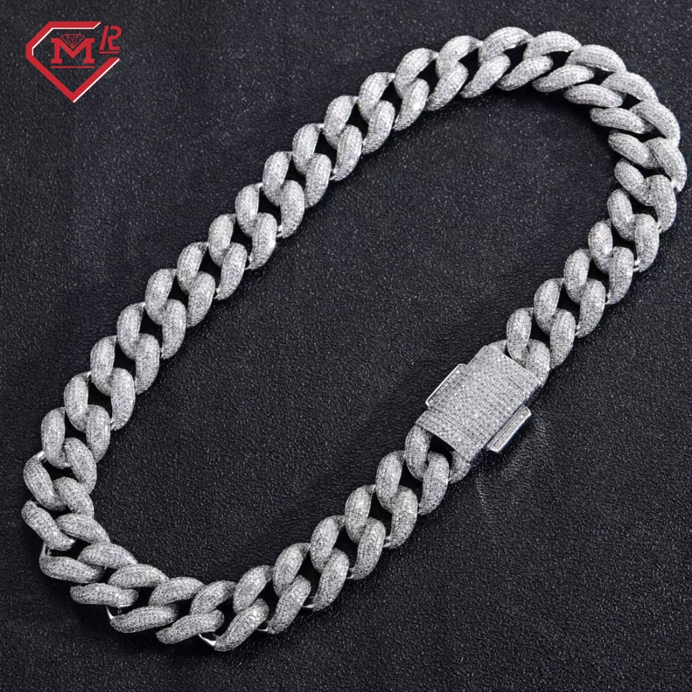 Custom 18mm Cuban Chain Men Necklace Bracelet Borderless 925 Silver Hiphop Miami Moissanite Cuban Link Chain