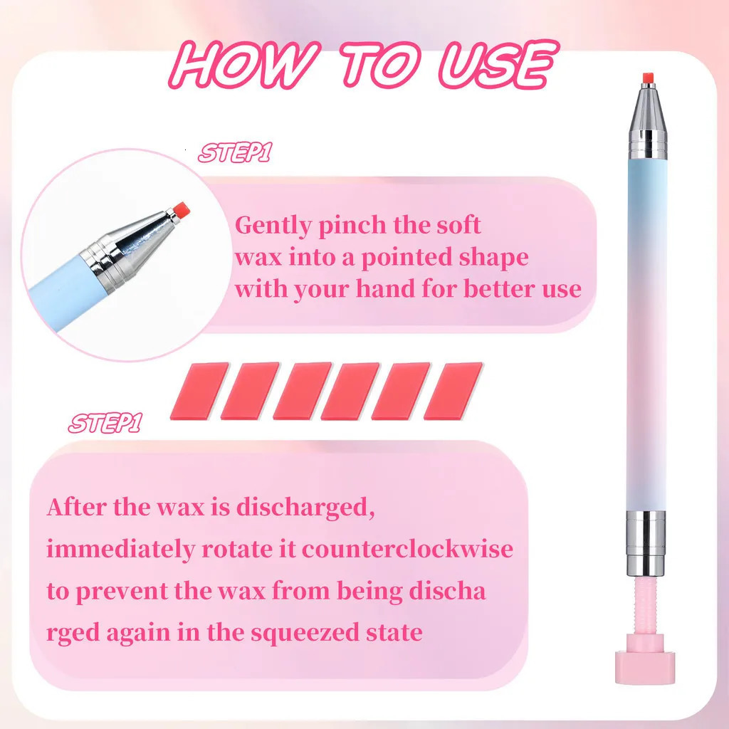 Nail Dotting Pen Tool For Rhinestone Gradient PVC Holder Diamond Suction Rotary Rhinestone Picker With 6pcs Wax Manicure Sets 250805