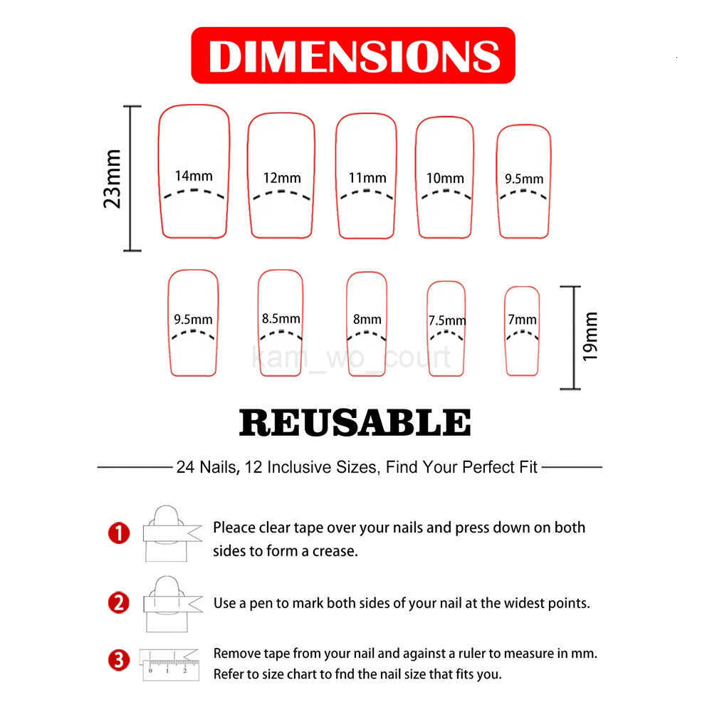 24Pcs/Set Middle Size Square Rose Red French Colorful Flower Full Coverage Wearable Nail Art Fake Nails for Women Girls M250807