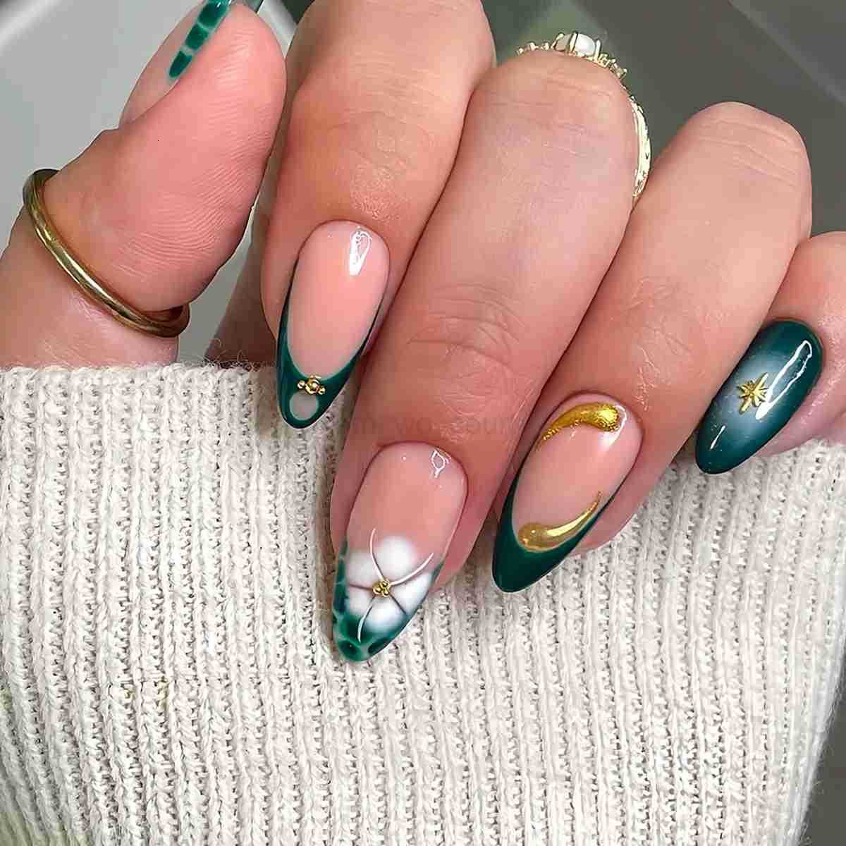 24pcs Mid-length Almond Press-on Nails Sets Wearable Gradient Pink Flower Pearl Design False Nails French Fake Nails Finished Tips M250807