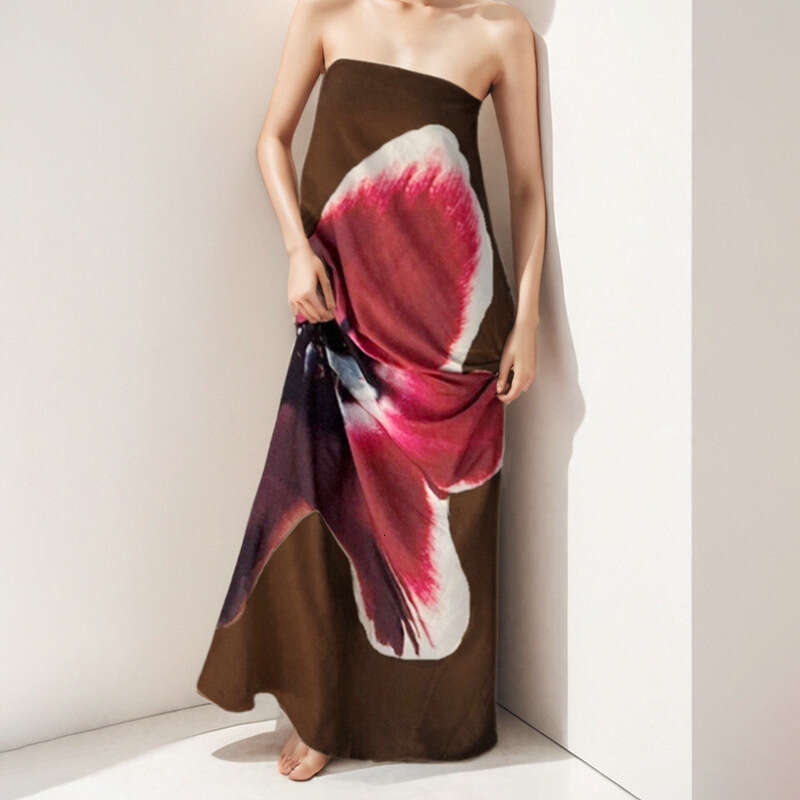 New Spring Women's Printed Strapless Backless High-Waisted Dress B5 h7