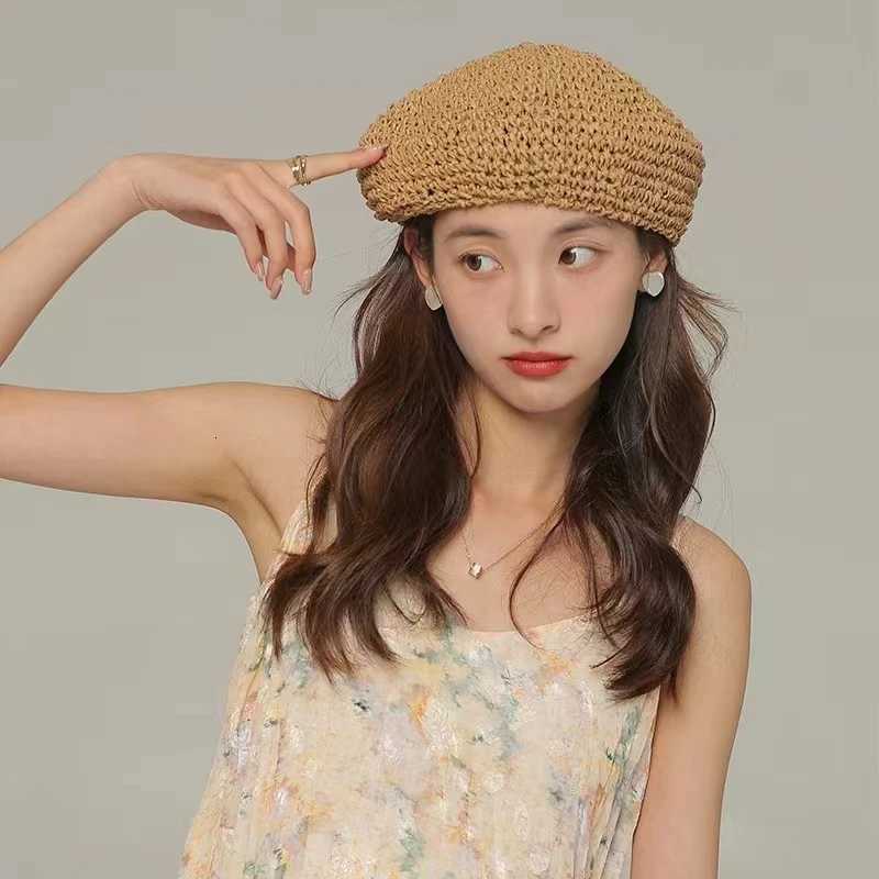 New Summer Solid Color Beret For Women Ins Popular Str Crochet Fashion Hat Female Cool C Outdoor Spring Hat Boina Gift XJ250807