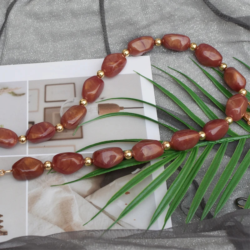 Updating Color Super Chic Lady Resin Colored Stone Handbag Strap Girls Fashion Big Size FashionBead Wristlet Purse Bag Belt 250807